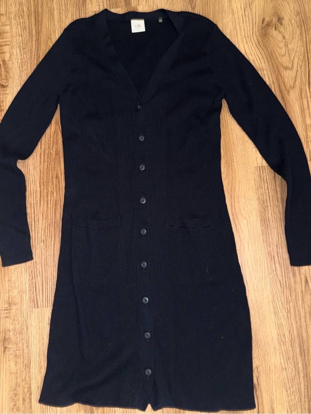 Cabi Cardigan Womens Med  dark Navy Blue Ribbed Sweater Long Counsel 5450 Dress